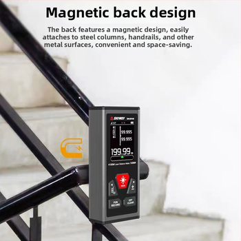 SNDWAY SW-DR60 dvipusis lazerinis atstumo matuoklis, vienpusis 100 m, dvipusis 200 m, tikslumas ±2 mm + d×10 000, vidaus ilgio ir aukščio matavimams.