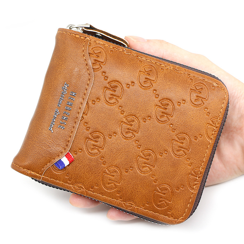 Menbense portofel bărbătesc din piele PU, bi-fold, model geometric, funcție de expansiune