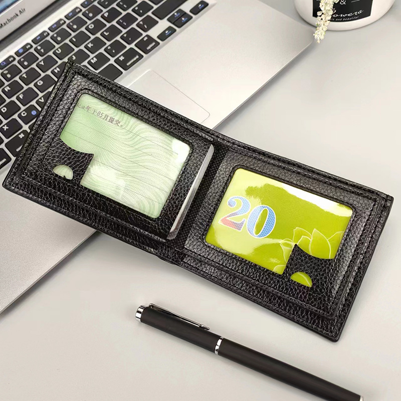 Portofel masculin din piele PU cu fermoar, două compartimente pentru carduri și husă pentru permisul de conducere — stil navetă de afaceri, culoare solidă, modelul 801