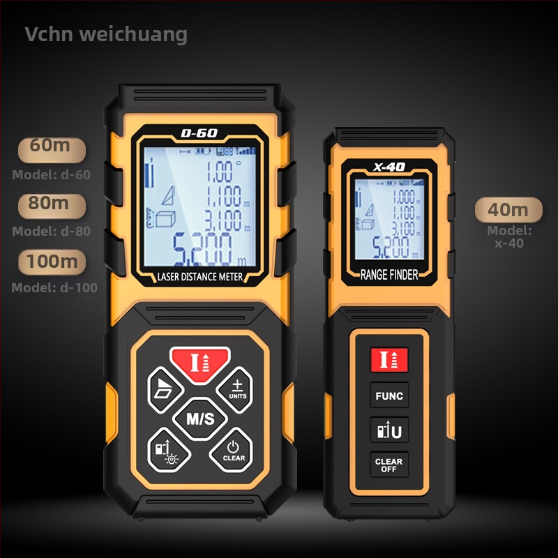 VCHON Series D ručný laserový merač vzdialenosti, rozsah merania 0,03–60/80/100 m, presnosť ±2