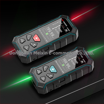 Ръчен лазерен далекомер с инфрачервено измерване, обхват 60–100 м, точност ±2 мм, работно напрежение 3,7 V, модели KE60BR/KE60BG/KE100BR/KE100BG