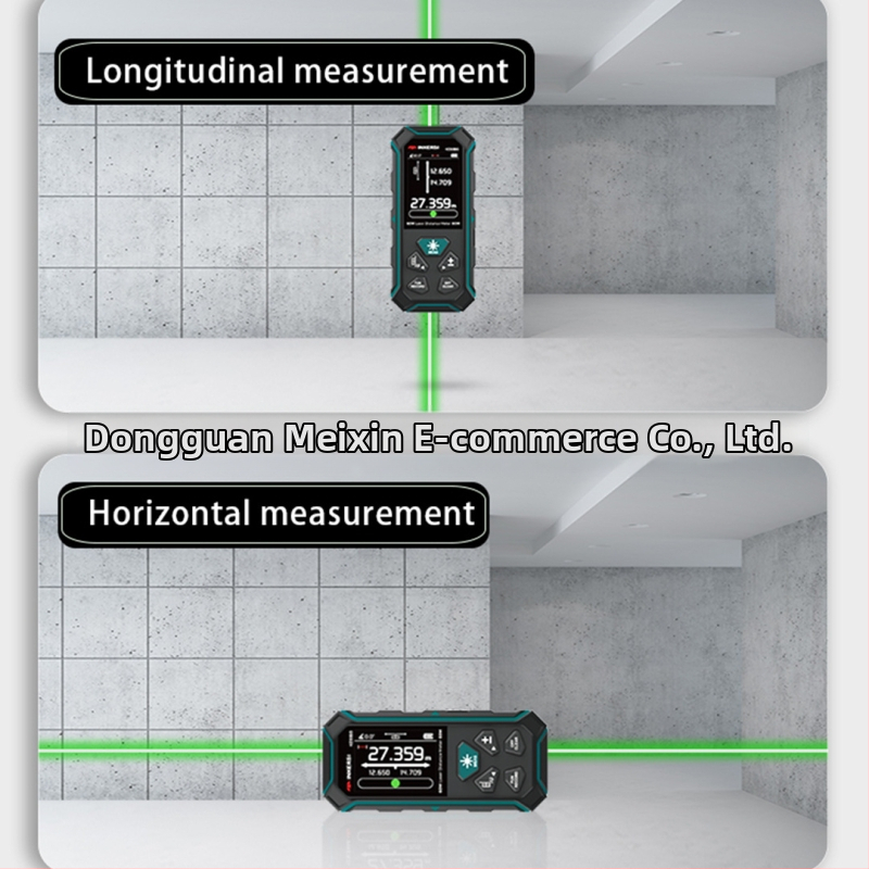 Ръчен лазерен далекомер с инфрачервено измерване, обхват 60–100 м, точност ±2 мм, работно напрежение 3,7 V, модели KE60BR/KE60BG/KE100BR/KE100BG