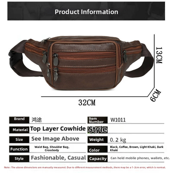 Muška kožna torba za struk, crossbody torba preko ramena, jednobojna, za vanjsku upotrebu