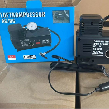 Automobilska pumpa za zrak, jednocijevna, 12V, 220W, 25 L/min, 3 m kabel, manometar tlaka u gumama