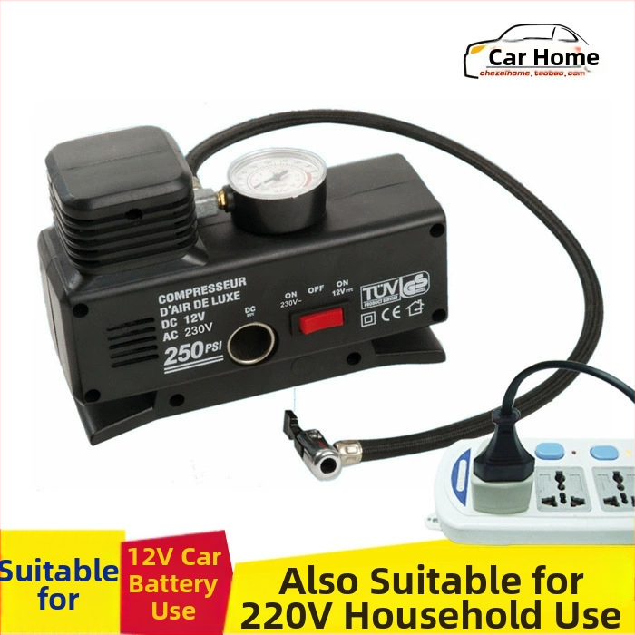 Automobilová vzduchová pumpa, jednocyklová, 12V, 220W, 25 L/min, 3 m kábel, tlakomer na pneumatiky