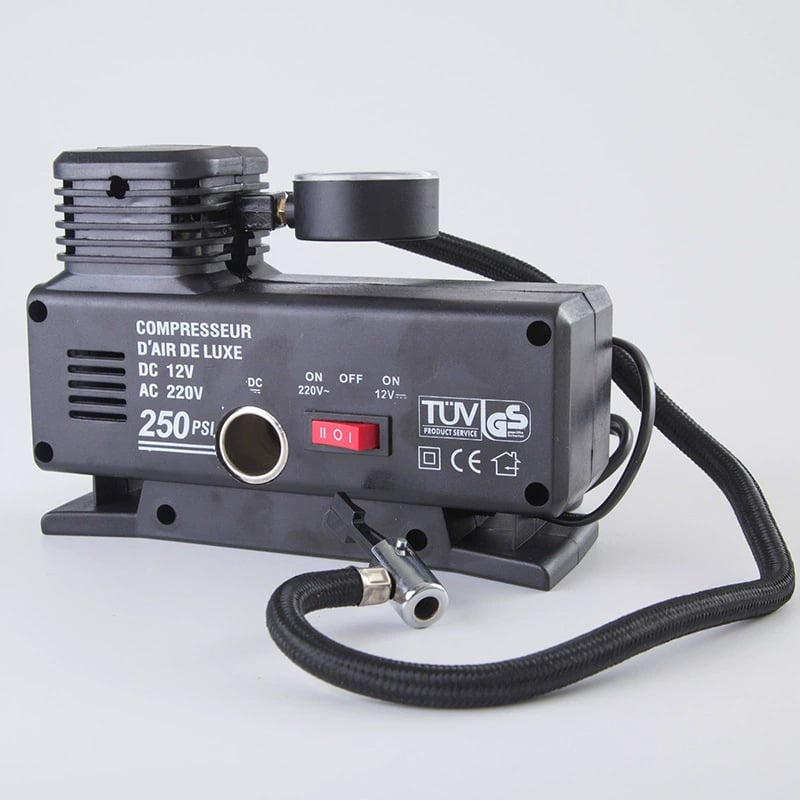 Automobilska pumpa za zrak, jednocijevna, 12V, 220W, 25 L/min, 3 m kabel, manometar tlaka u gumama