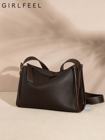 Goffini Geantă de damă din piele naturală, formă pernă, piele de vită prim-strat, dimensiune medie, crossbody cu fermoar, buzunar interior cu fermoar și buzunar pentru telefon, căptușeală poliester, bretea pentru un singur umăr, Toamnă 2024