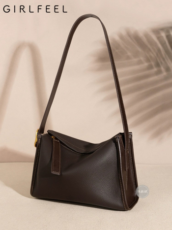 Goffini Geantă de damă din piele naturală, formă pernă, piele de vită prim-strat, dimensiune medie, crossbody cu fermoar, buzunar interior cu fermoar și buzunar pentru telefon, căptușeală poliester, bretea pentru un singur umăr, Toamnă 2024