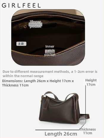 Goffini Geantă de damă din piele naturală, formă pernă, piele de vită prim-strat, dimensiune medie, crossbody cu fermoar, buzunar interior cu fermoar și buzunar pentru telefon, căptușeală poliester, bretea pentru un singur umăr, Toamnă 2024