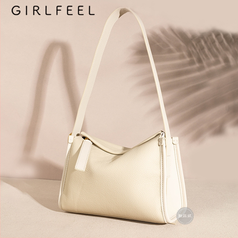 Goffini Geantă de damă din piele naturală, formă pernă, piele de vită prim-strat, dimensiune medie, crossbody cu fermoar, buzunar interior cu fermoar și buzunar pentru telefon, căptușeală poliester, bretea pentru un singur umăr, Toamnă 2024