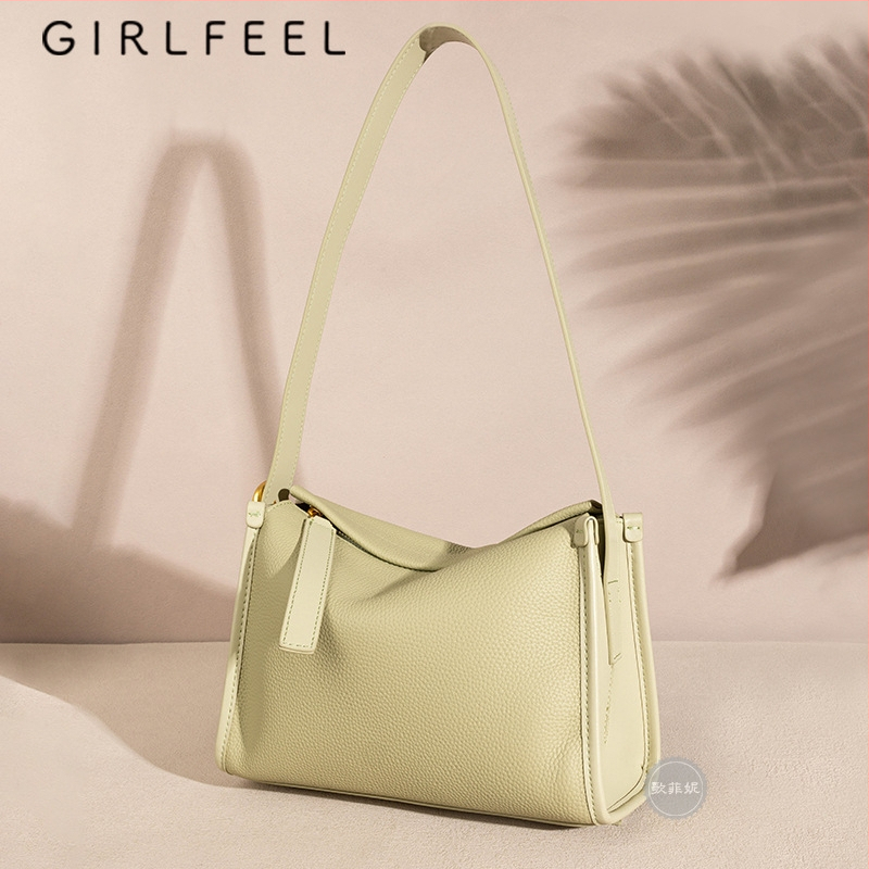 Goffini Geantă de damă din piele naturală, formă pernă, piele de vită prim-strat, dimensiune medie, crossbody cu fermoar, buzunar interior cu fermoar și buzunar pentru telefon, căptușeală poliester, bretea pentru un singur umăr, Toamnă 2024