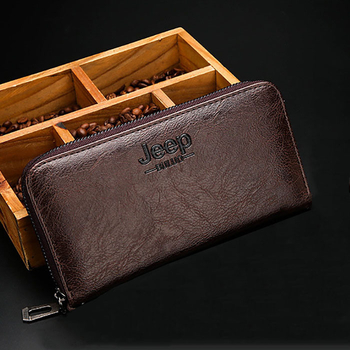 Portofel bărbați lung cu PU piele, model monocrom, utilizare zilnică, iarna 2022