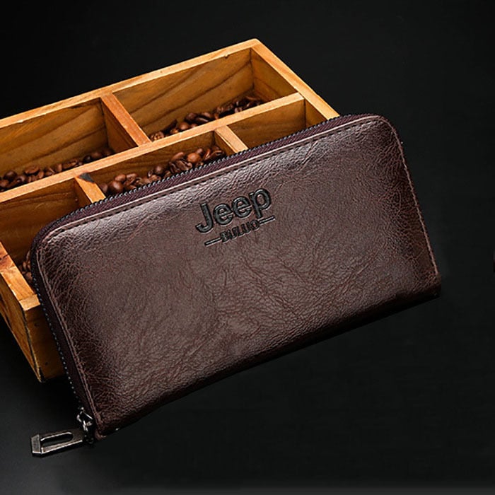 Portofel bărbați lung cu PU piele, model monocrom, utilizare zilnică, iarna 2022