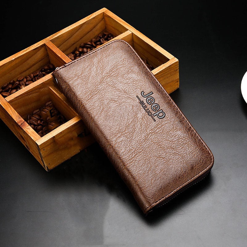 Portofel bărbați lung cu PU piele, model monocrom, utilizare zilnică, iarna 2022