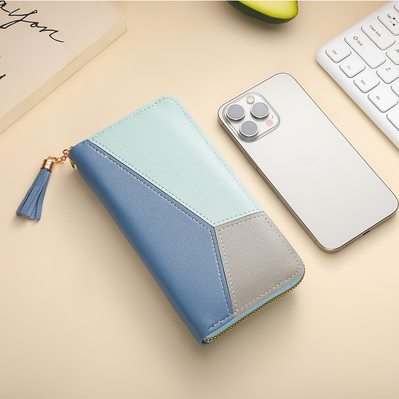 Portofel lung PU pentru femei – geometric, ultra-ușor, clutch impermeabil, cu mare capacitate, stil proaspăt și dulce (Vară 2025)