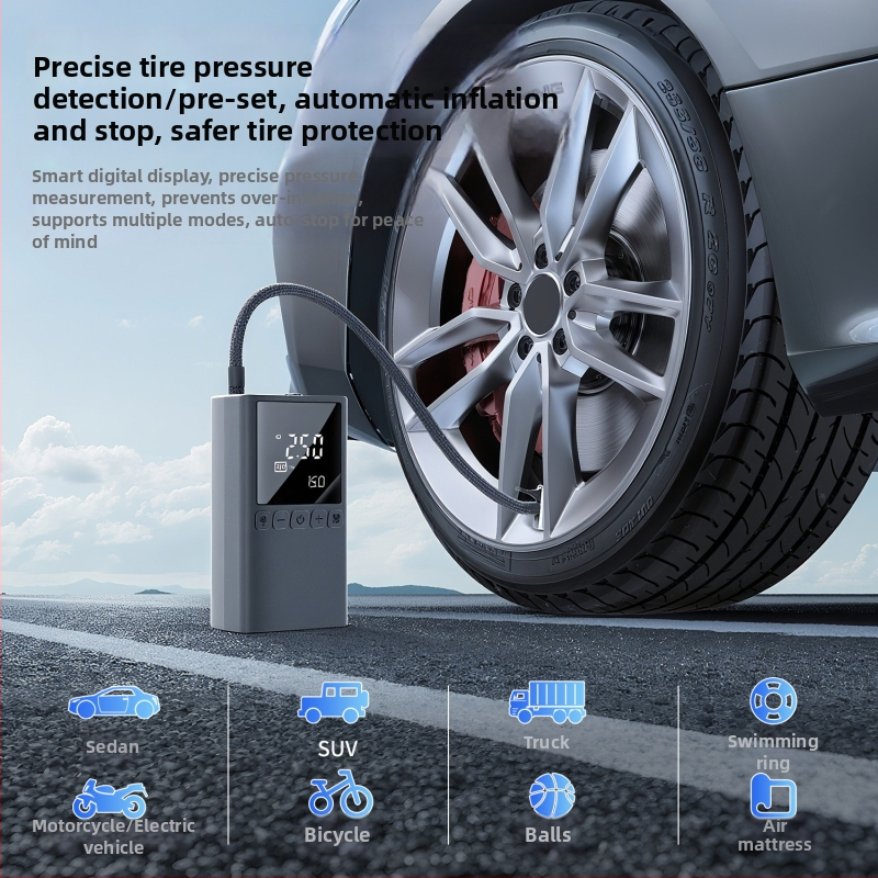 Prenosná pumpa do auta na vzduch s digitálnym displejom, 80W, 5V2A, 70 L/min, mimoriadne rýchle nafúknutie