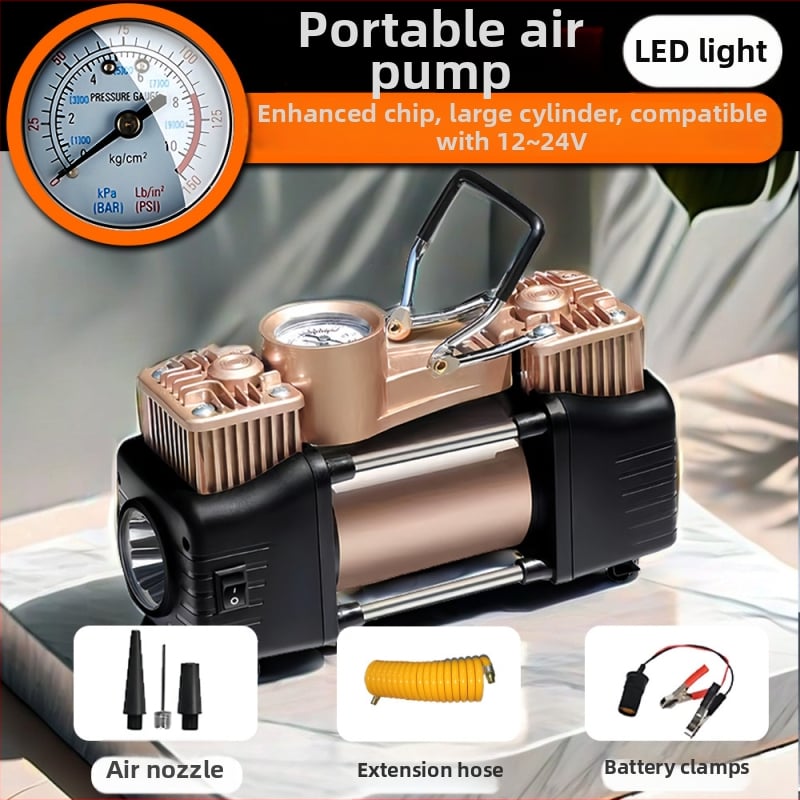 Prenosná autopumpa, dvojcylindrová, 12V, 120W, 3 m kábel, tlakomer