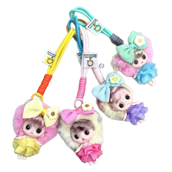 Breloc 3D în formă de păpușă desen animat, cu fundă mare pe cap, din plastic/ rășină, placare electrolitică, Primăvara 2024