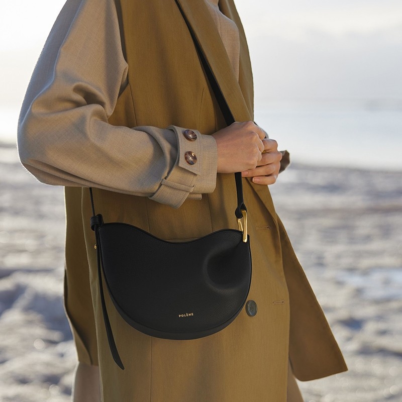 Polen Tonca geantă crossbody din piele naturală, textură lychee, formă de scoică, închidere magnetică, căptușeală din piele sintetică