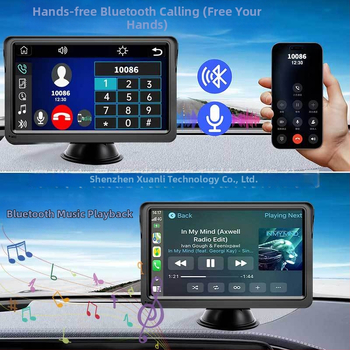 Nešiojamas belaidės CarPlay/Android Auto imtuvas su HD atbulinės eigos kamera, Bluetooth muzikos atkūrimas, LCD ekranas ir microSD kortelės palaikymas