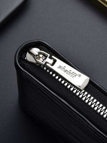 Portofel scurt din PU, cu buzunar pentru monede cu fermoar, model în dungi, spațiu mare pentru mai multe carduri