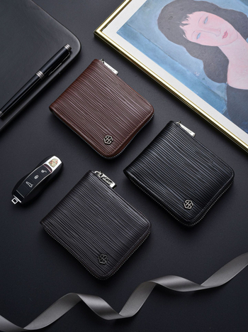 Portofel scurt din PU, cu buzunar pentru monede cu fermoar, model în dungi, spațiu mare pentru mai multe carduri