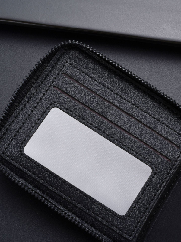 Portofel scurt din PU, cu buzunar pentru monede cu fermoar, model în dungi, spațiu mare pentru mai multe carduri