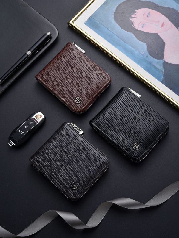 Portofel scurt din PU, cu buzunar pentru monede cu fermoar, model în dungi, spațiu mare pentru mai multe carduri