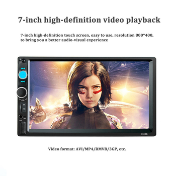 Automobilski MP5 player s LED zaslonom, model RH-7010B; napajanje 12-24V DC; video: AVI RMVB MPEG-4 MPG Realplay MOV; zvuk: MP3 WMA WAV APE FLAC