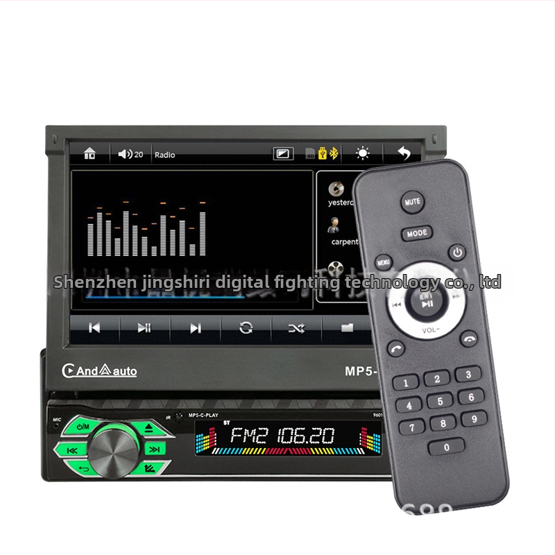 Automobijski MP5 player s LCD zaslonom, model 9601CM, napajanje 12-24V DC, utor za miniSD karticu, Bluetooth za hands-free pozive, USB povezivanje