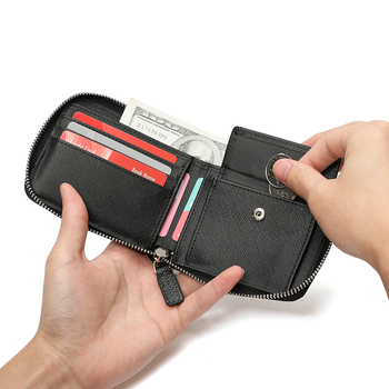 Portofel bărbătești din piele naturală cu fermoar, mare capacitate, piele de vițel prim strat, căptușeală sintetică