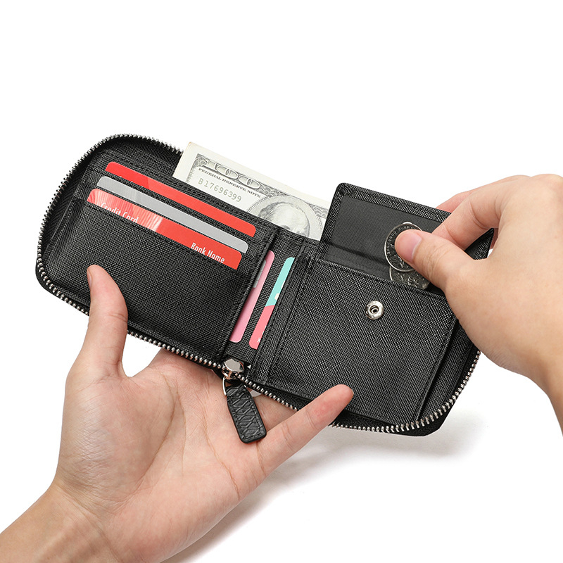 Portofel bărbătești din piele naturală cu fermoar, mare capacitate, piele de vițel prim strat, căptușeală sintetică