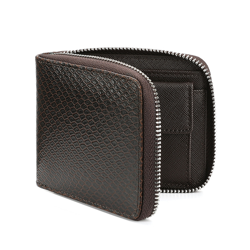 Portofel bărbătești din piele naturală cu fermoar, mare capacitate, piele de vițel prim strat, căptușeală sintetică