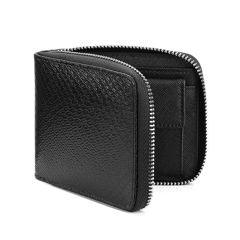 Portofel bărbătești din piele naturală cu fermoar, mare capacitate, piele de vițel prim strat, căptușeală sintetică