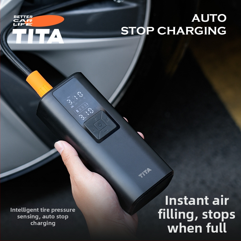 TITA Bezdrôtová pumpa na auto — prenosný kompresor s digitálnym displejom, 120W, 5V/2A, 45 L/min, jednocylindrový