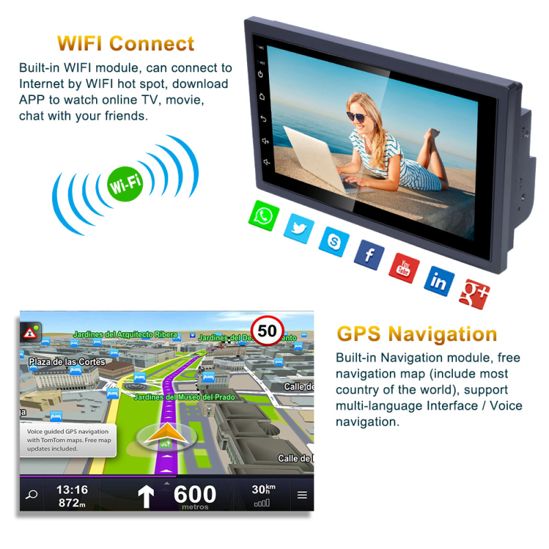 Automobilinis MP5 Android navigacijos grotuvė RK-A708, keturių branduolių, 2+32GB, OLED ekranas