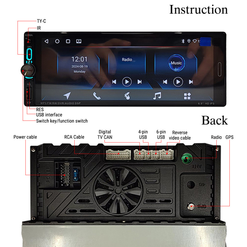 Navihua MP5 auto player Bluetooth, bežični CarPlay i Android navigacija, 2GB+32GB memorije, GPS i Wi-Fi