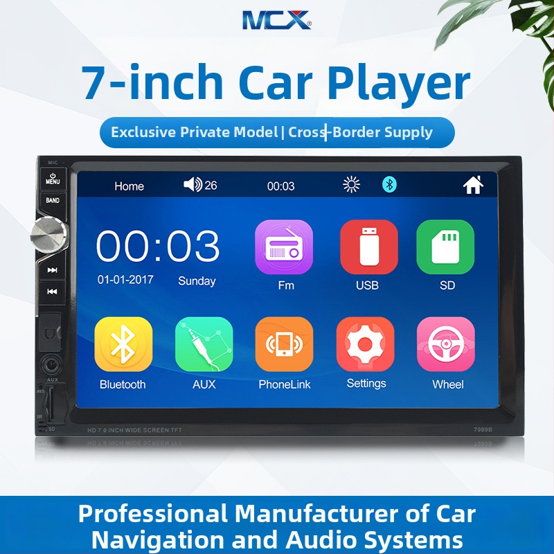 7 collu MP5 auto navigācijas displejs ar Bluetooth, Android/iOS savietojamība, USB un SD kartes slots