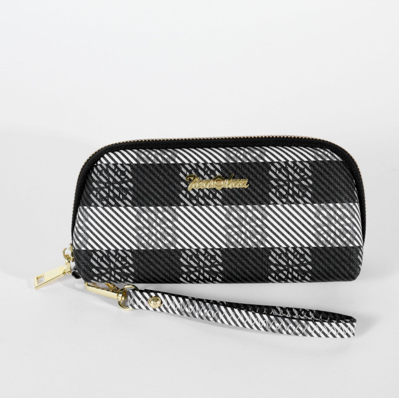 PU bőrhatású clutch táska, shell stílus, cipzárral nyíló, belső zsegek telefonhoz és dokumentumokhoz, poliészter bélés