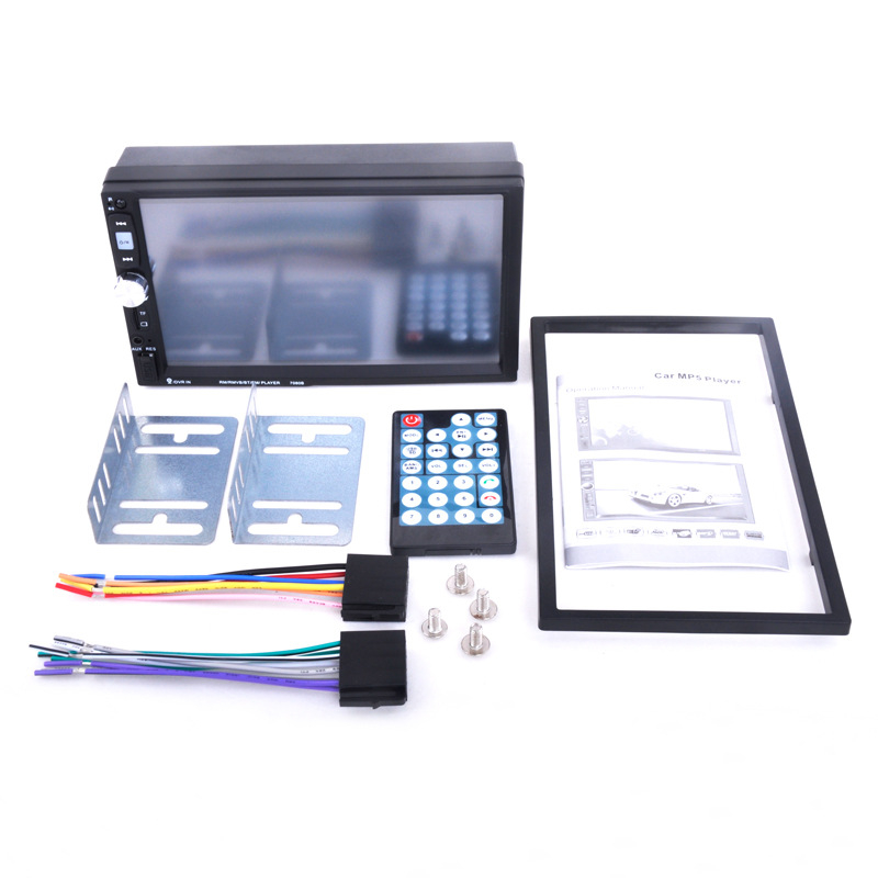 Автомобилен мултимедиен плеър MP4/MP5 с Bluetooth за свободни ръце, възпроизвеждане през USB/TF карта, TFT дисплей, 12V захранване, модел 7080B