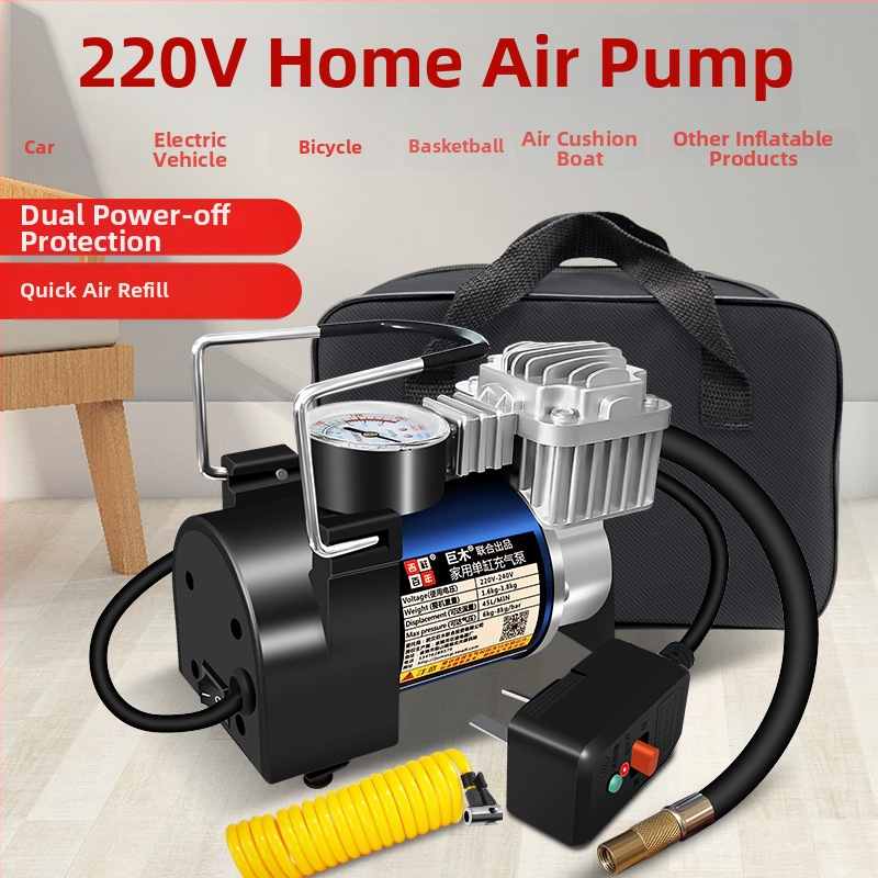 Domáca vzduchová pumpa s jedným valcom na basketbal a futbal – 220V, 220W, materiál: kov + ABS, tlakomer, prúd vzduchu >70 L/min