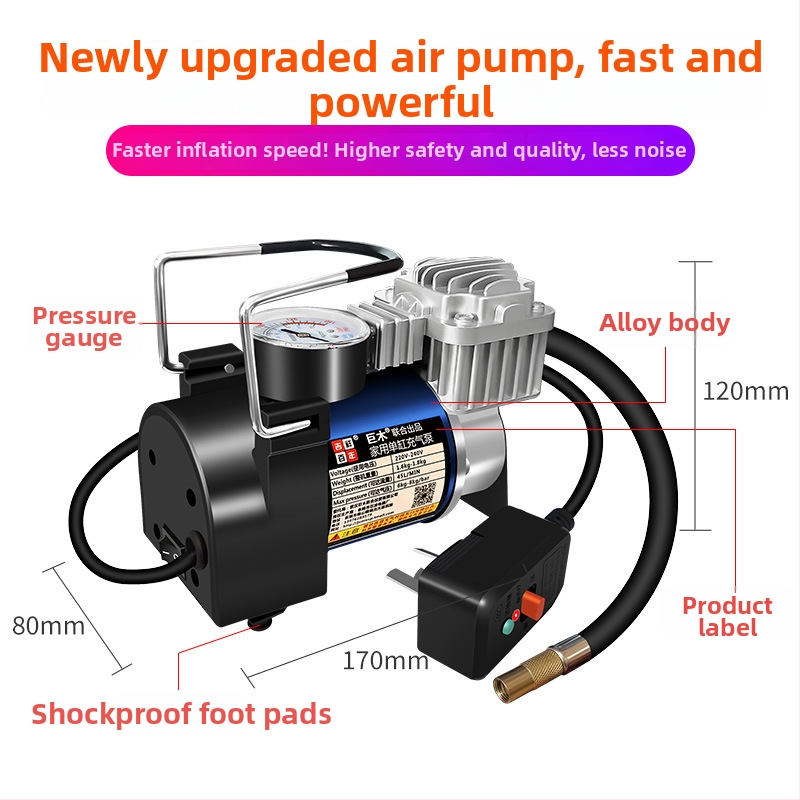 Domáca vzduchová pumpa s jedným valcom na basketbal a futbal – 220V, 220W, materiál: kov + ABS, tlakomer, prúd vzduchu >70 L/min