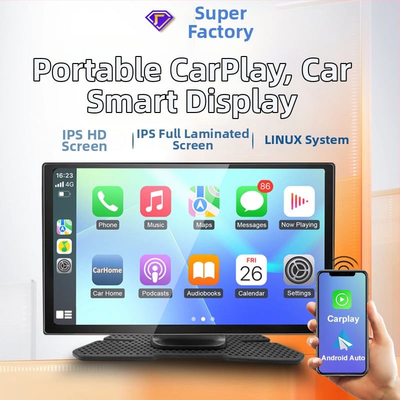 Belaidis CarPlay ir Android Auto LCD ekranas su atbulinės vaizdo funkcija, Bluetooth ryšys, palaiko kelias vaizdo formas