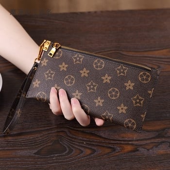 Portofel de damă lung cu fermoar, pentru afaceri, poliester, căptușeală din piele de vită, buzunare interne pentru telefon, documente și laptop