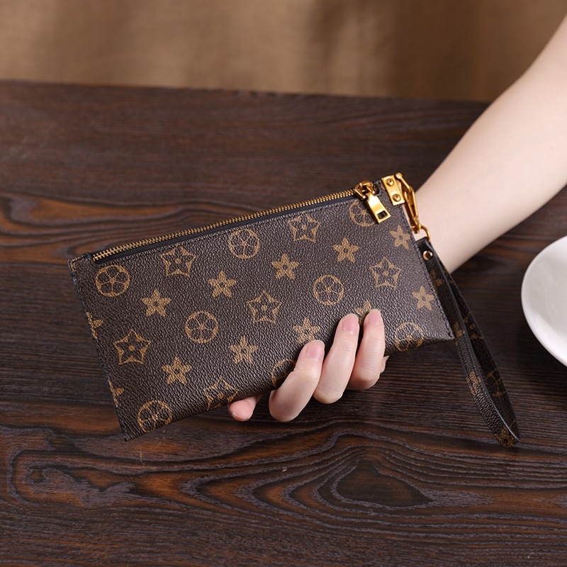 Portofel de damă lung cu fermoar, pentru afaceri, poliester, căptușeală din piele de vită, buzunare interne pentru telefon, documente și laptop