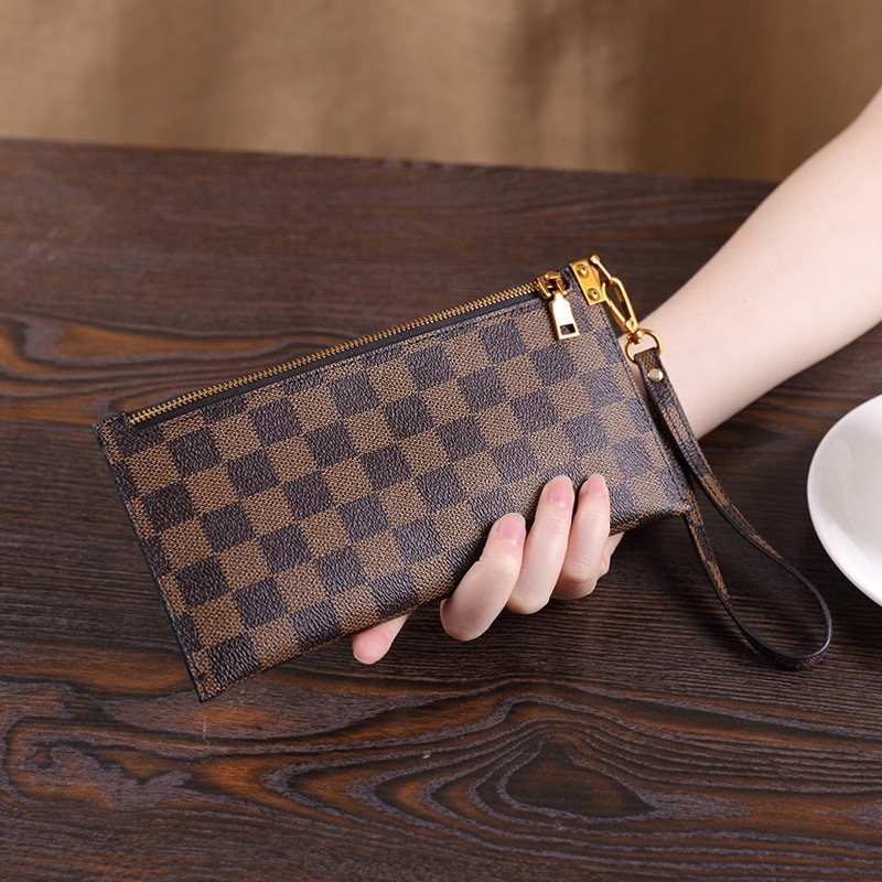 Portofel de damă lung cu fermoar, pentru afaceri, poliester, căptușeală din piele de vită, buzunare interne pentru telefon, documente și laptop