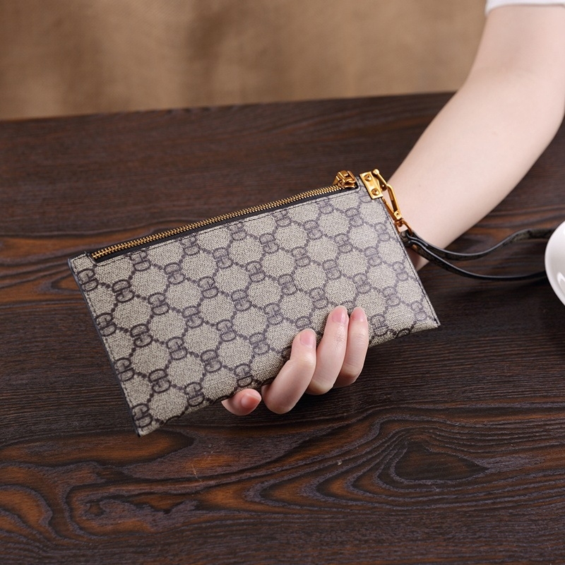 Portofel de damă lung cu fermoar, pentru afaceri, poliester, căptușeală din piele de vită, buzunare interne pentru telefon, documente și laptop