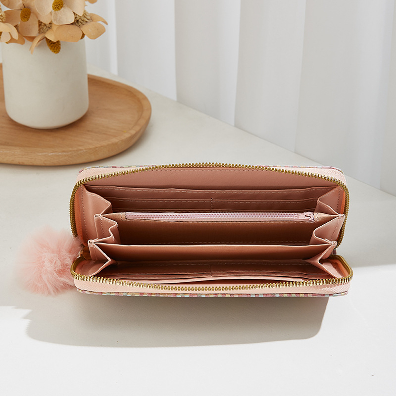 Női clutch-tárca cipzárral, szövött kockás mintázat, PU anyag, zsebek telefonhoz és személyi igazolványhoz, belső réteg