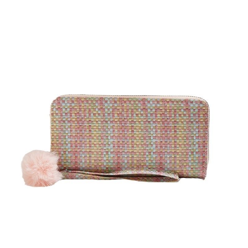 Női clutch-tárca cipzárral, szövött kockás mintázat, PU anyag, zsebek telefonhoz és személyi igazolványhoz, belső réteg