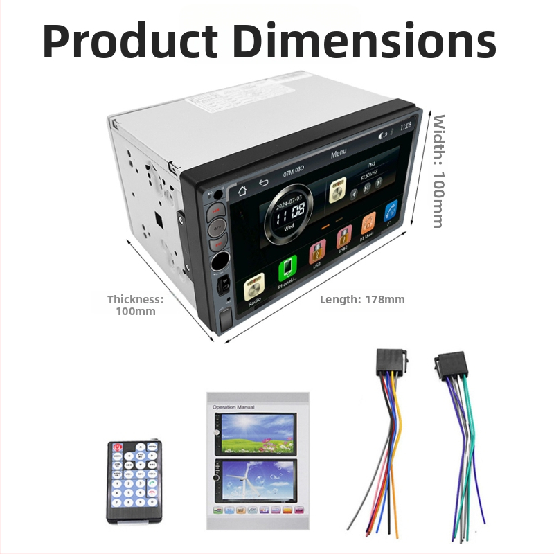 Automobilový MP5 Bluetooth rádiový prehrávač, model F13307mp5-2, 12V napájanie, LED displej 260k farieb, AVI/MP4 video, MP3/WMA/WAV zvuk